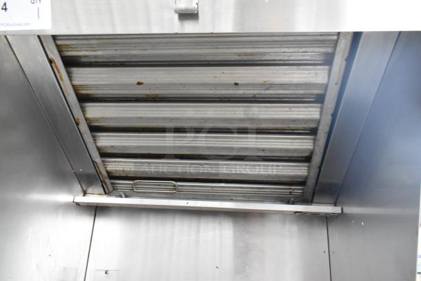 Giles stainless steel ventless grease hood for commercial fryer, showing interior view with some wear.