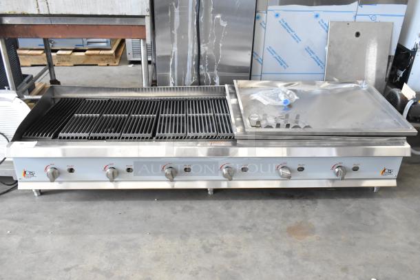 Brand new 2022 CPG 351CRCPG72NL stainless steel charbroiler grill, natural gas, 240,000 BTU, countertop model, minor scratches.
