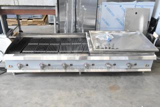 Brand new 2022 CPG 351CRCPG72NL stainless steel charbroiler grill, natural gas, 240,000 BTU, countertop model, minor scratches.