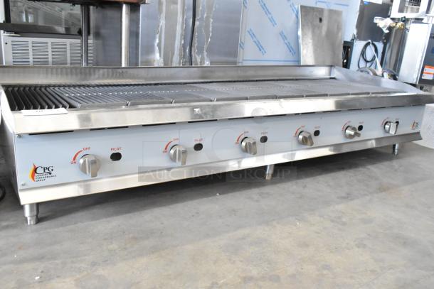 BRAND NEW CPG 351CRCPG72NL Stainless Steel Charbroiler Grill, 240,000 BTU, natural gas, with control knobs.