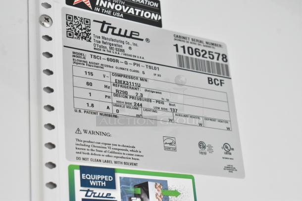 True TSCI-600R-G-PH cooler label showing 115 Volts, 1 Phase, using R290 refrigerant, Energy Star certified.