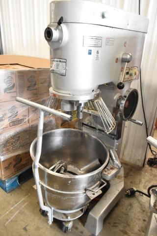2022 Precision HD-60 60 Quart Mixer with bowl, dolly, guard, Pelican head, hook. 220V, 3 Phase. Visible wear.