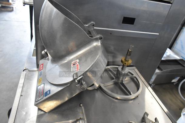 2022 Precision HD-60 60 Qt Dough Mixer with bowl, dolly, guard, pelican head, and hook. In good condition. 220V, 3 Phase.