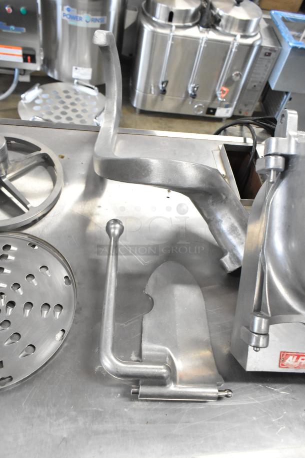 2021 Precision HD-60 dough mixer attachments. Includes various metal mixing tools on stainless steel surface.