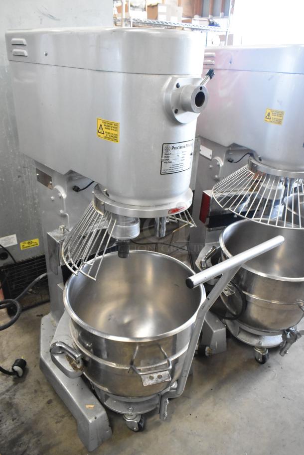 2021 Precision HD-60 commercial floor 60 qt dough mixer with mixing bowl, dolly, guard, pelican head; 220V, 3 phase.