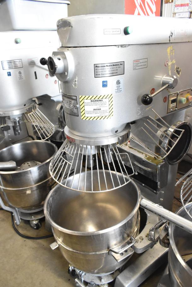 2022 Precision HD-60 60 Quart Dough Mixer, stainless steel with bowl, dolly, guard. 220V, 3 Phase. Good condition, visible labels.