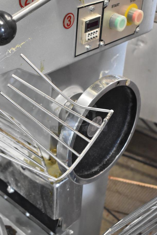 2022 Precision HD-60 metal dough mixer with 60-quart bowl, bowl dolly, and guard. Features start/stop controls. 220V, 3-phase.