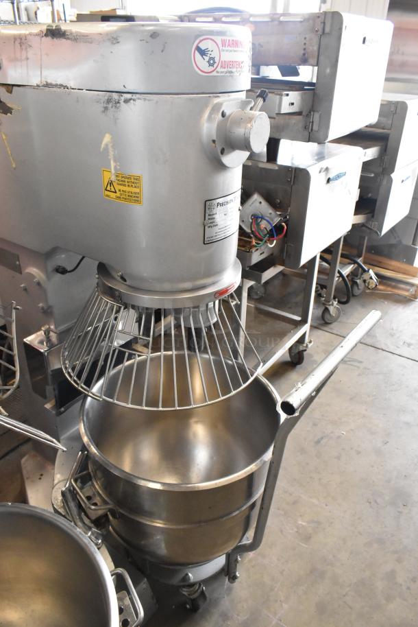 2021 Precision HD-60 metal 60-quart dough mixer with bowl, dolly, guard, Pelican head, and hook attachment. 220V, 3-phase.