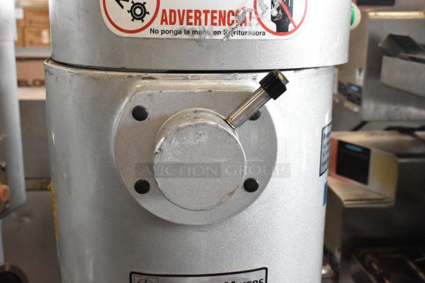2021 Precision HD-60 commercial 60 qt dough mixer, metal finish, visible control lever, caution label. 220V, 3 phase.