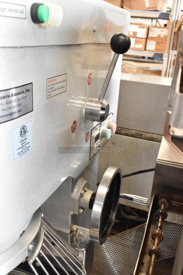 2021 Precision HD-60 metal commercial floor style 60-quart dough mixer with control levers, labels, and logo visible.