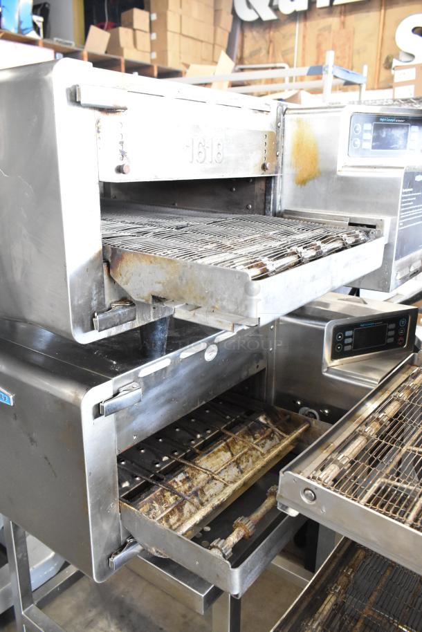 Turbochef HhC2020 stainless steel conveyor pizza ovens, electric, on casters, 208/240V, used condition.