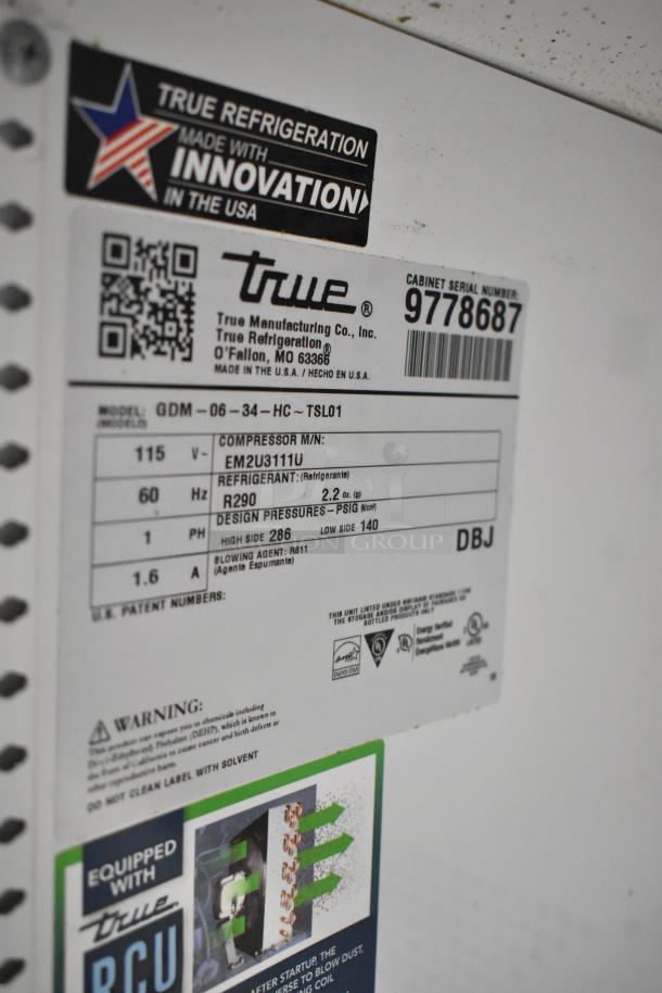 2019 True GDM-06-34-HC mini cooler label, 115 volts, 1 phase, R290 refrigerant. Serial number 9778687.