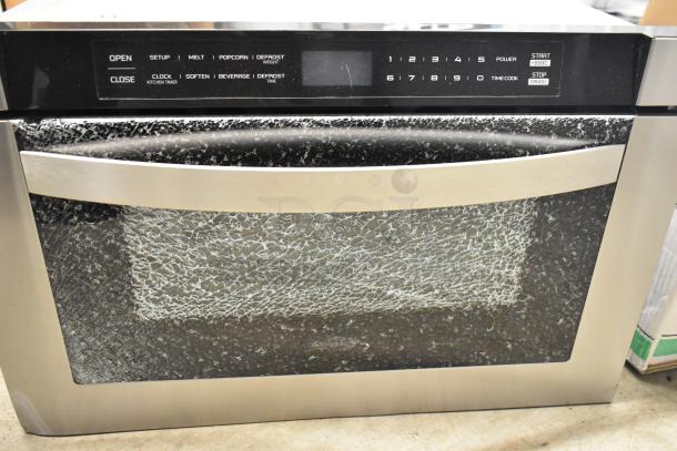 BRAND NEW KoolMore KM-MD-1SS stainless steel microwave drawer with damaged glass. 2025 model, 120 volts, 1 phase.