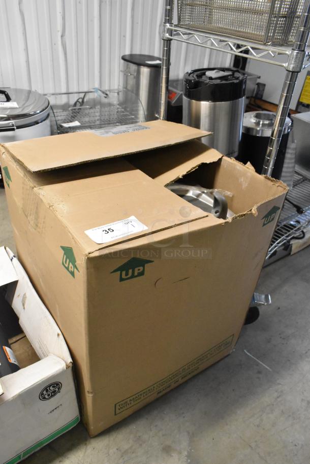 Brand new Oasis 504324 PG8AC Versacooler II, 8 GPH stainless steel drinking fountain, 115V, in open box, visible dents.