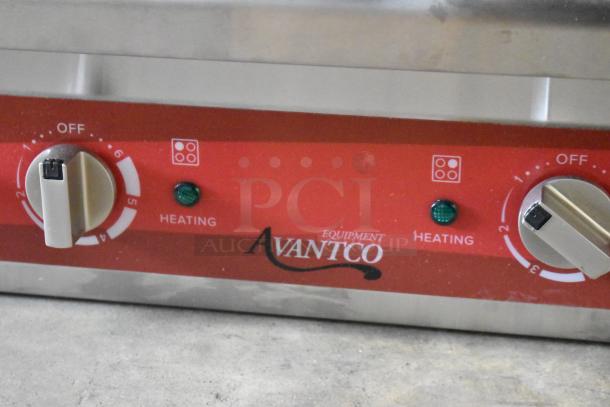Brand new Avantco 177CER400 4-burner electric range, stainless steel, French-style, 208/240V, with heating controls.