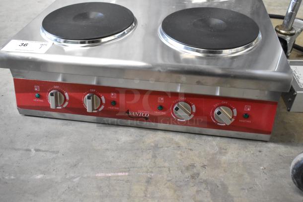 Brand new Avantco 177CER400 stainless steel 4 burner electric range, scratch and dent, 208/240V, 1 phase, countertop model.