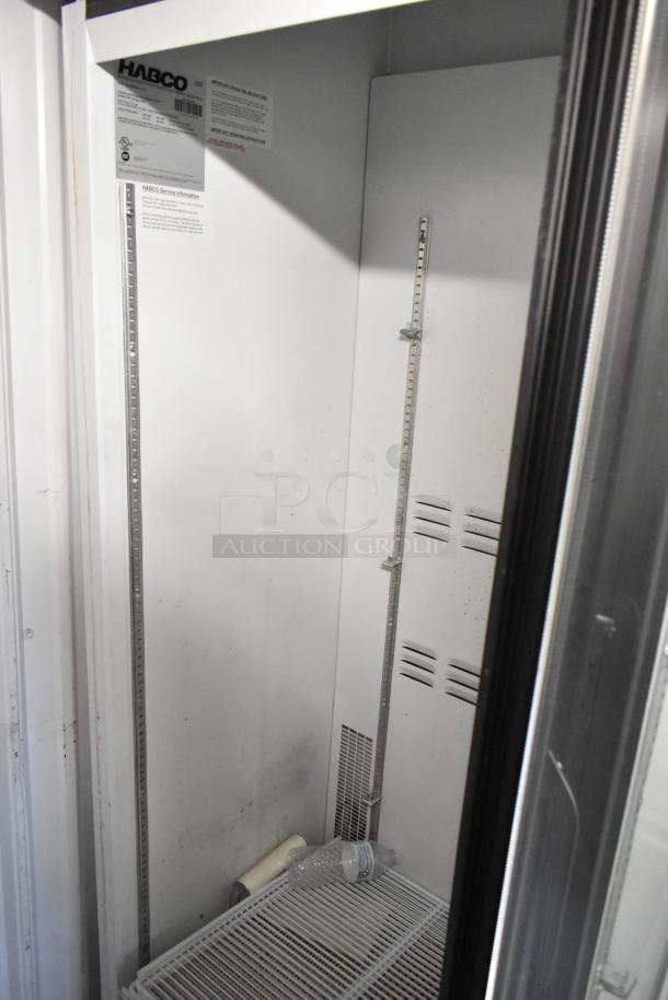 2019 Habco SE18 commercial single-door cooler with poly-coated racks, 115V, 1 phase. Visible Habco label inside.