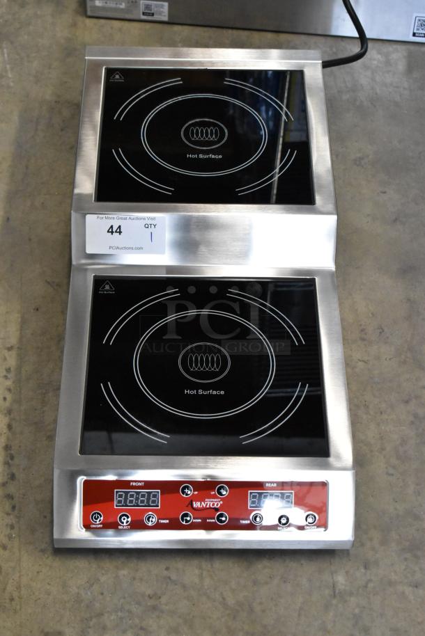 Brand new Avantco 177IC35SU stainless steel double countertop induction range with digital controls, 208-240V, 1 phase.