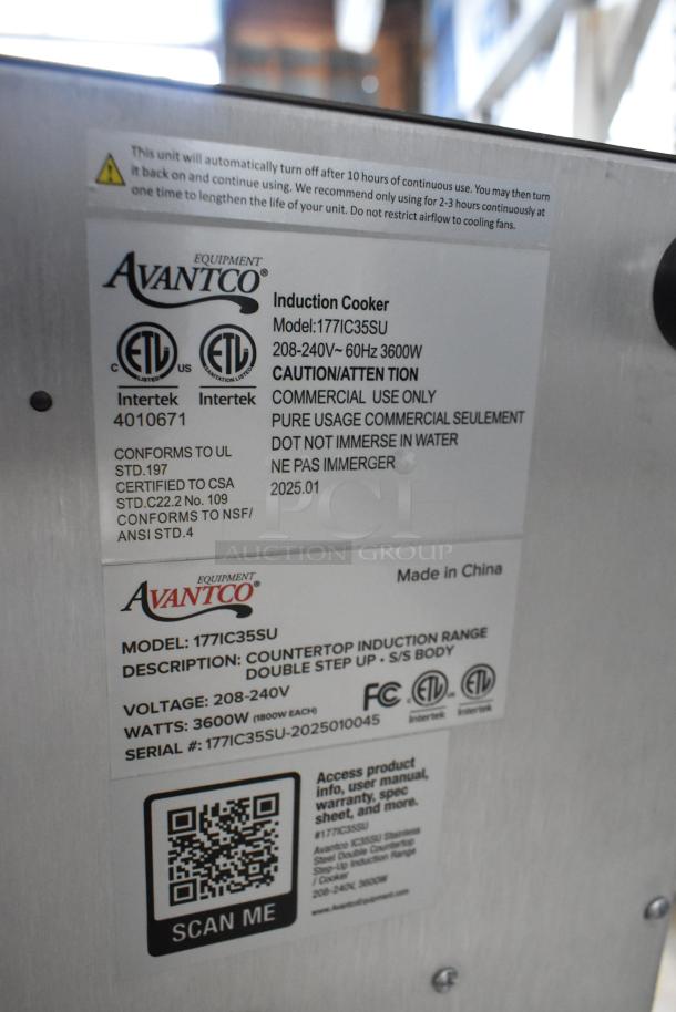 Brand new 2025 Avantco 177IC35SU stainless steel double countertop step-up induction range. 208-240V, 3600W, commercial use.