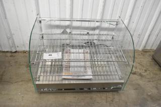 Carnival King hot food display case, model 382HDCG2A, silver, two shelves, broken curved front glass, 120V, 1 phase.