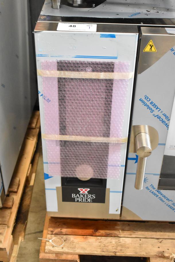 BRAND NEW Bakers Pride AEHE061R stainless steel combi convection oven, 208V, 3-phase, visible protective bubble wrap.