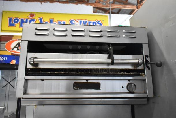 American Range AR-6 Stainless Steel 6-Burner Range with Oven, Salamander, and Back Splash, shown in used condition.