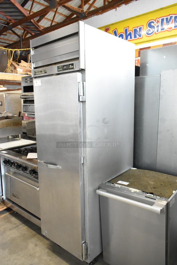 Beverage Air ER24-1AS stainless steel commercial cooler, single door, poly coated racks, on casters, 115V, 1 phase.