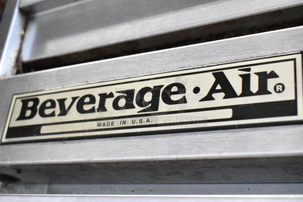 Beverage Air ER24-1AS cooler label, "Made in U.S.A." indicates origin, on stainless steel commercial cooler.