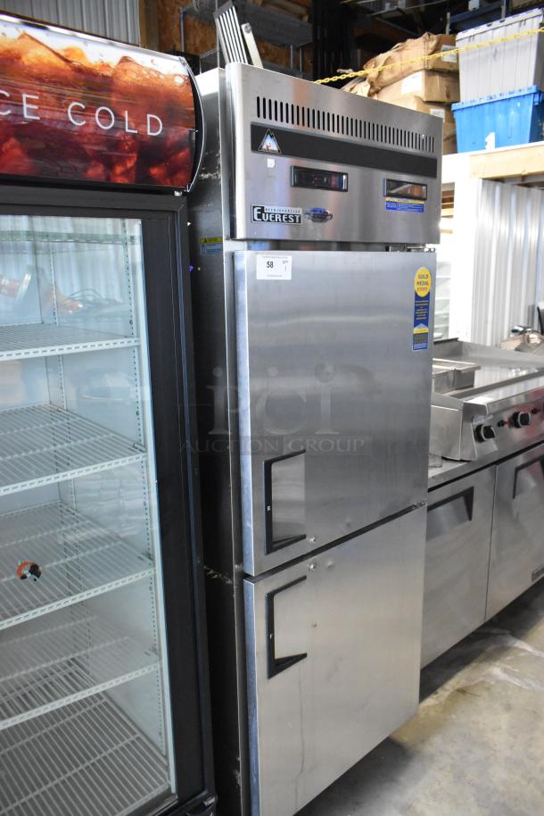 Everest ESRFH2 stainless steel commercial refrigerator/freezer combo on casters, dual temperature, 115V, 1 phase, in good condition.