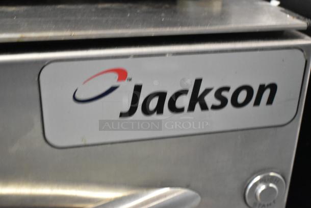 Jackson AvengerHT stainless steel commercial undercounter dishwasher, model AvengerHT, 208/230V, 1-phase, logo visible.