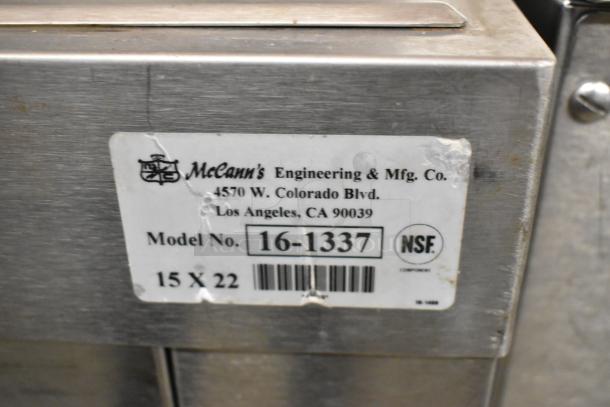 Stainless steel commercial beverage machine with 6 flavor options, Ice Bin, NSF certified. McCann's model 16-1337.