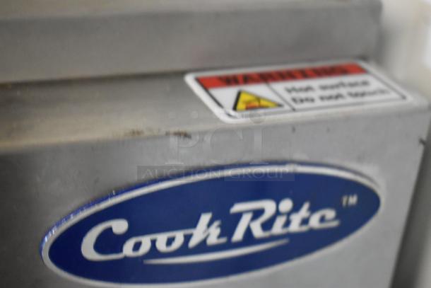Cook Rite ATFS-40 stainless steel fryer, warning label visible, indicating hot surface caution.