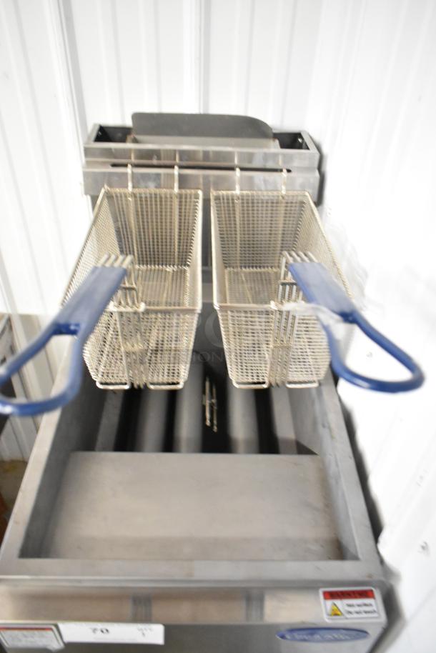 Cook Rite ATFS-40 stainless steel commercial deep fat fryer with 2 metal baskets, natural gas powered, 102,000 BTU.