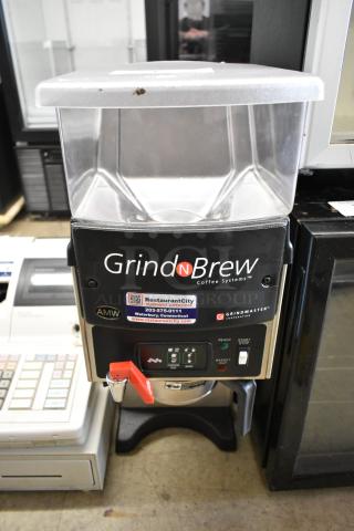 BRAND NEW! Grindmaster Grind'n Brew-10H Grind N Brew Stainless Steel Commercial Countertop Coffee Bean Grinder and Coffee Maker w/ Hot Water Dispenser and Metal Brew Basket. 120 Volts, 1 Phase. - Item #1209655