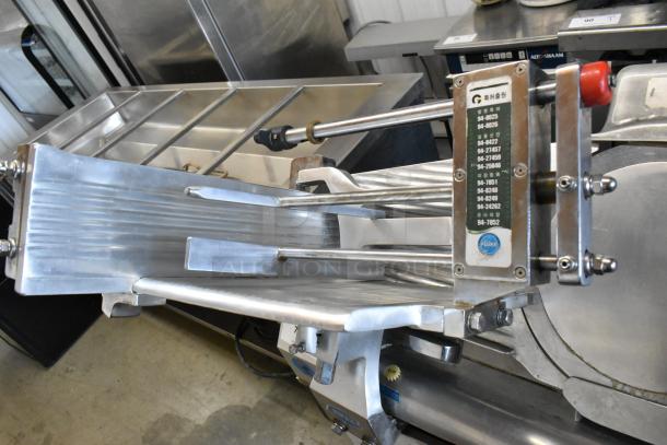 Fujee HFS-350S Metal Commercial Meat Slicer, floor style, 220V, visible branding and model label, in used condition.