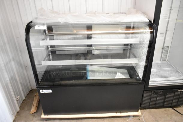 Brand new Avantco 193BCD48B 48" black dry bakery display case, curved glass, visible scratch and dent, 115V, 1 phase.