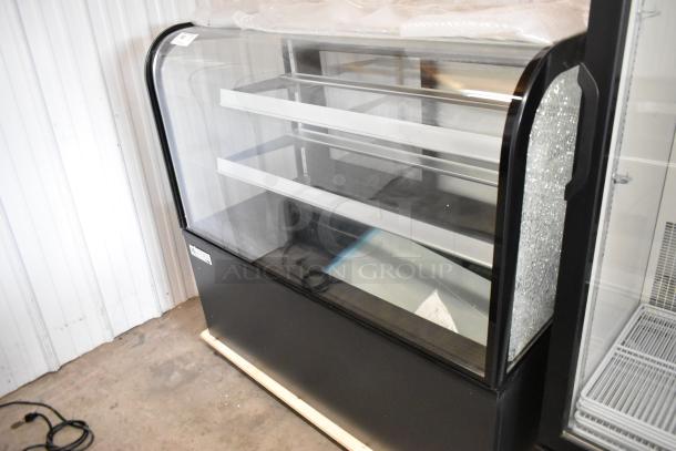 Brand new Avantco 193BCD48B 48" curved glass black dry bakery display case, visible glass damage, 115V, 1 phase.