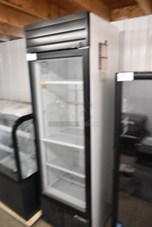 2019 Habco SE18 single door reach-in cooler, black metal exterior, poly coated racks, 115 volts, commercial use.