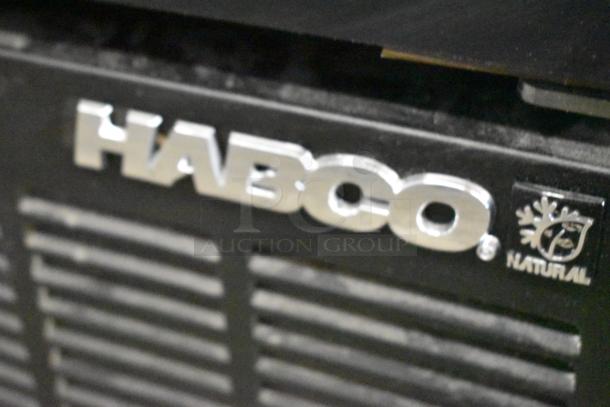 2019 Habco SE18 single door cooler merchandiser, metal build, poly coated racks, 115V, 1 phase, logo and ventilation detail shown.