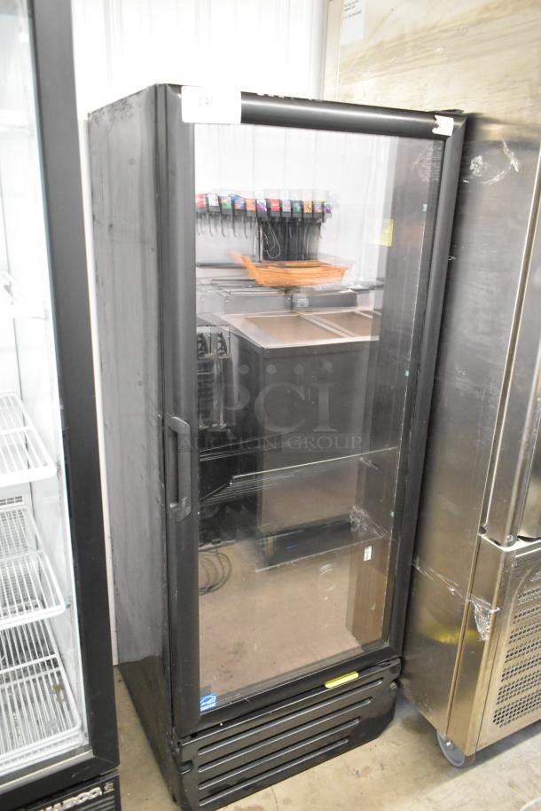 Imbera VR12 metal commercial single door cooler with poly-coated racks. 115 volts, 1 phase. Visible wear on exterior.