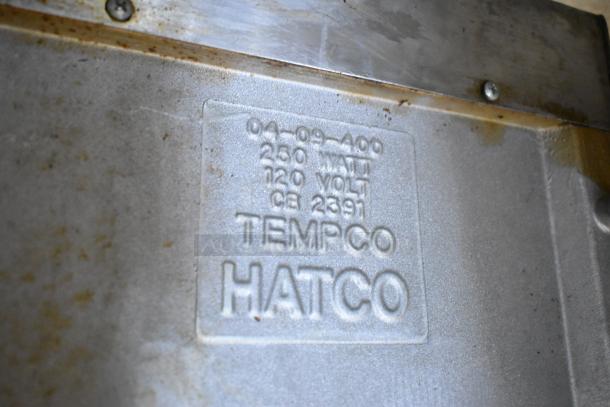 Hatco GRFFB metal commercial heat strip warmer, 120V, 1 phase, with labeling indicating 250 watt power rating.