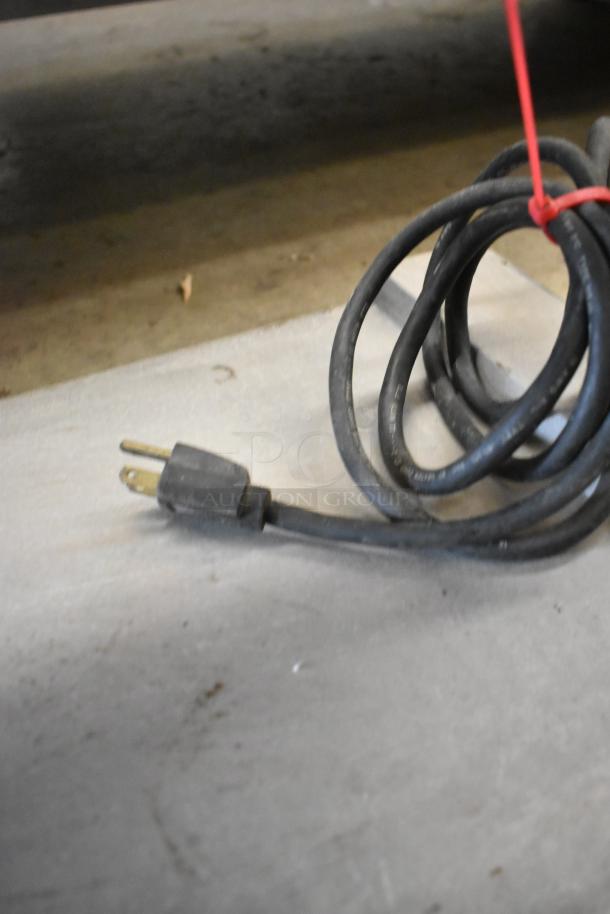 Hatco GRFFB metal commercial countertop heat strip and warmer, 120 volts, 1 phase. Connected cord and plug shown.