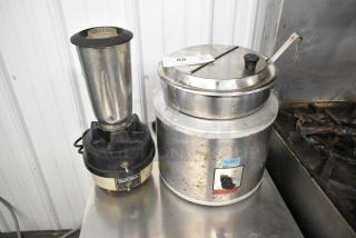 Hamilton Beach blender and Nemco countertop soup kettle warmer, both in used condition, with visible brand labels and wear.