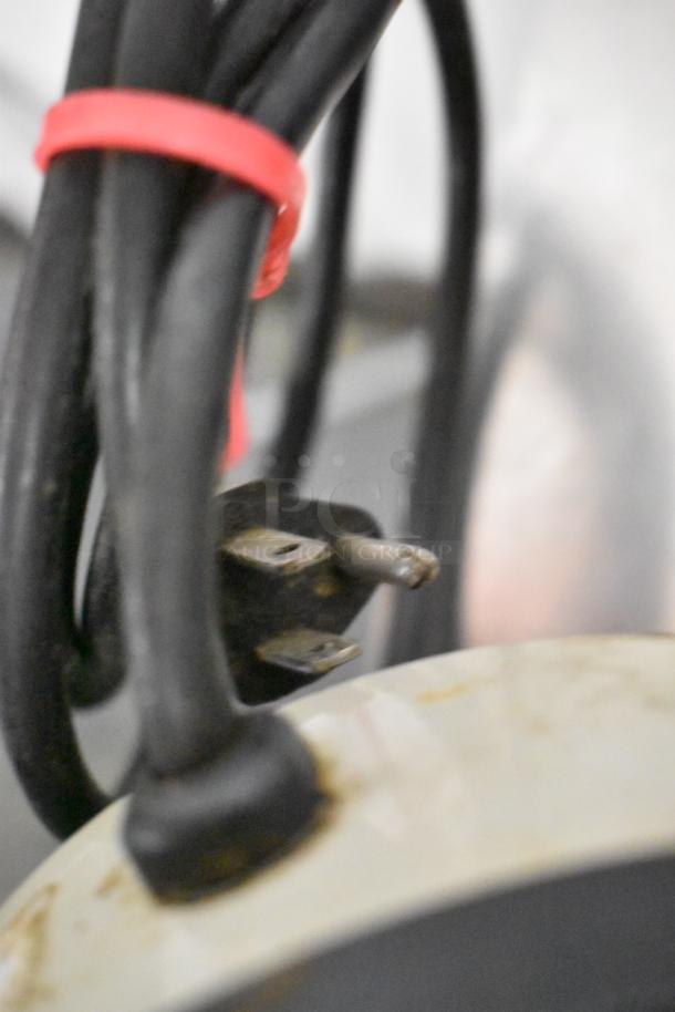 Hamilton Beach Blender and Nemco Soup Kettle wiring close-up; power cord tied with red zip tie.