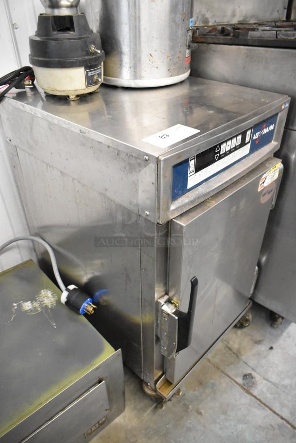 Alto Shaam 500-TH/III Halo Heat Cook N Hold Cabinet, stainless steel, on commercial casters, showing control panel and handle.