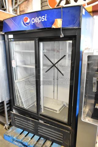 QBD CD45-HC Metal Commercial 2 Door Reach In Cooler Merchandiser w/ Poly Coated Racks. 115 Volts, 1 Phase. - Item #1209674