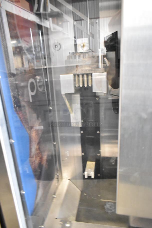 Stainless steel Fresh N Squeeze 2ND-GEN-MFJ-HE citrus juicer, commercial floor style, on casters. 120V, 1 Phase.