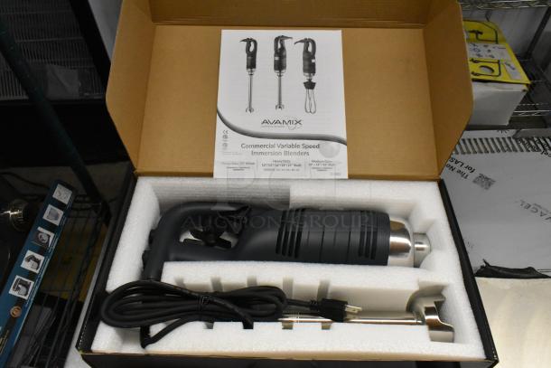4 brand new AvaMix 928IBHD12 12" heavy-duty immersion blenders in box. 1 1/4 hp, variable speed, 120V, 1 phase. Includes manual.