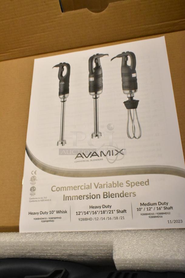 4 new AvaMix 928IBHD12 12" heavy-duty variable speed immersion blenders, 1 1/4 hp, 120V. Scratch and dent condition.