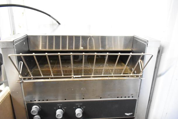 Stainless steel Vollrath JT3H CT4H-220950 commercial countertop conveyor toaster oven, 220V, with control knobs, used condition.